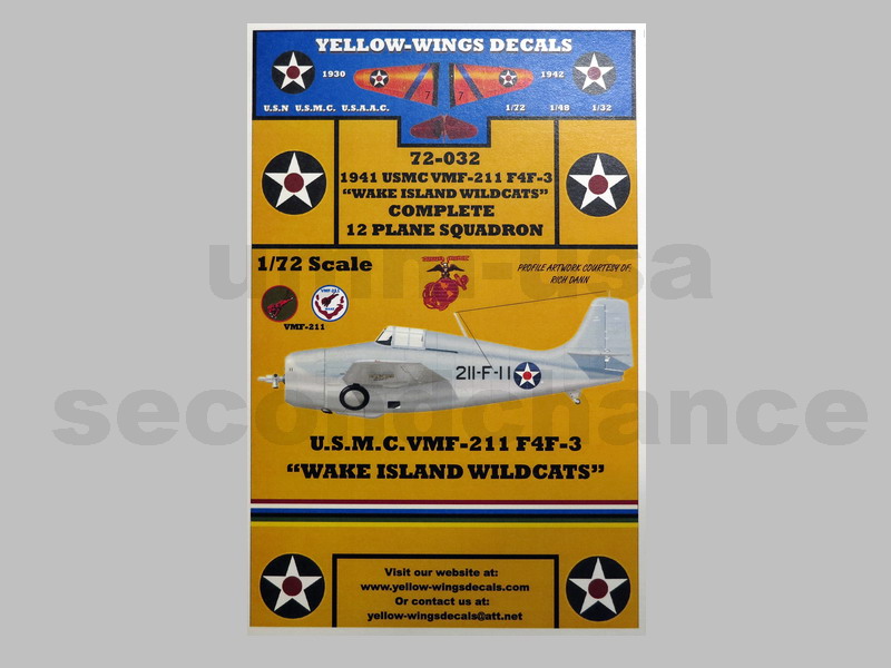 YW72032 USMC F4F-3 VMF-211 Wake Island Wildcats 1/72